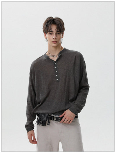 Thin Sheer Henley Collar Sweater Korean Street Fashion Sweater By Mr Nearly Shop Online at OH Vault