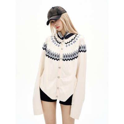 Nordic Pattern Knit Cardigan Korean Street Fashion Cardigan By MaxDstr Shop Online at OH Vault