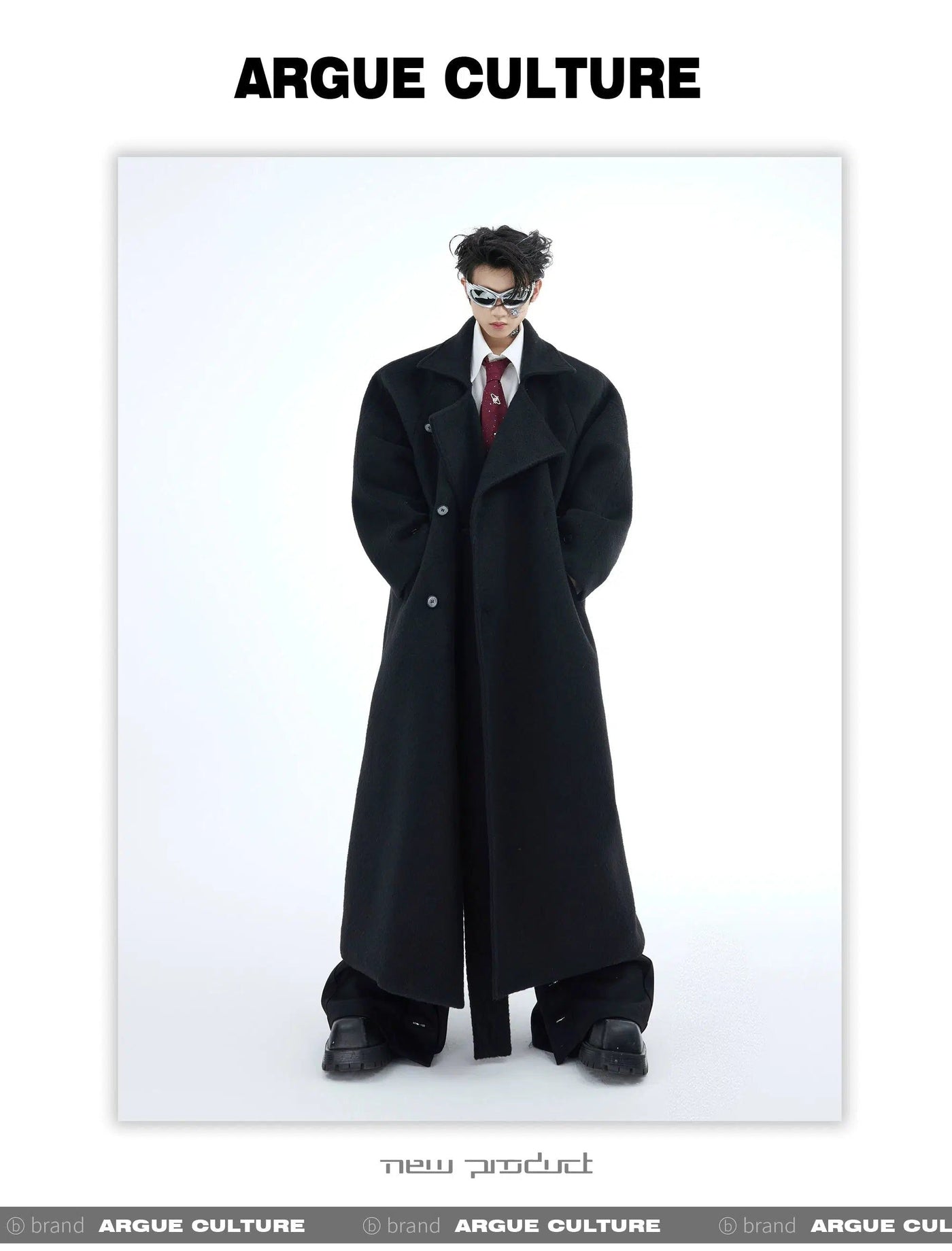 Double-Breasted Lapel Long Coat Korean Street Fashion Long Coat By Argue Culture Shop Online at OH Vault