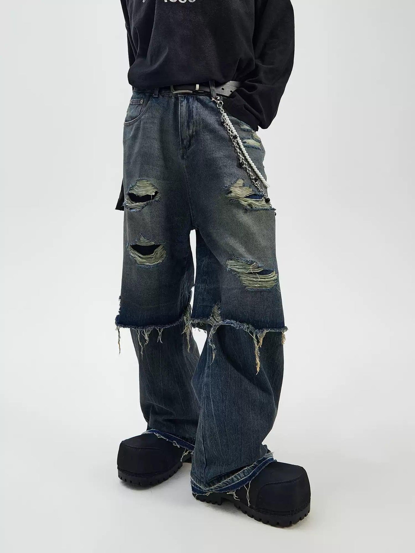 Distressed Ripped Hole Jeans Korean Street Fashion Jeans By Ash Dark Shop Online at OH Vault