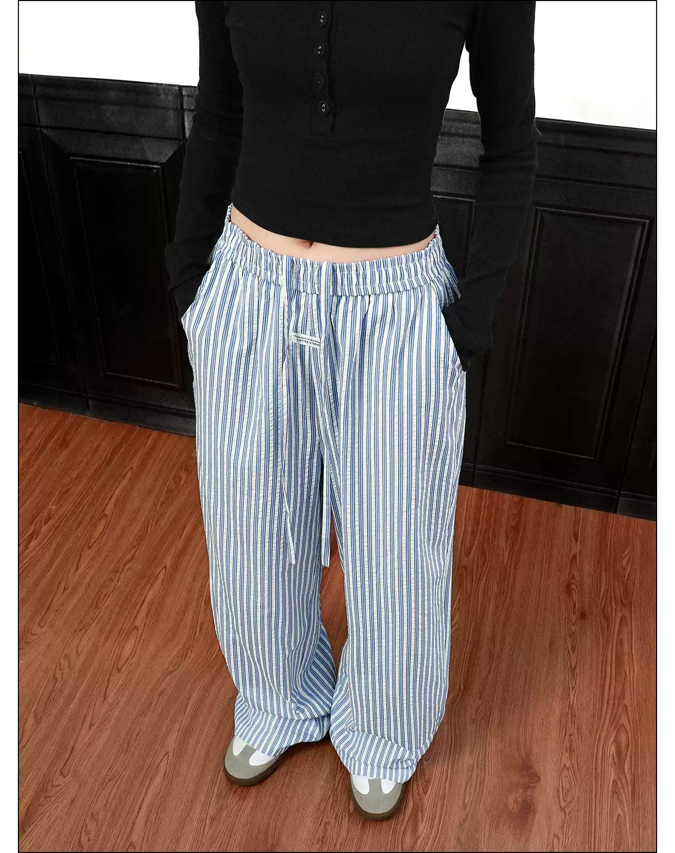 Casual Vertical Stripes Wide Pants Korean Street Fashion Pants By Mr Nearly Shop Online at OH Vault