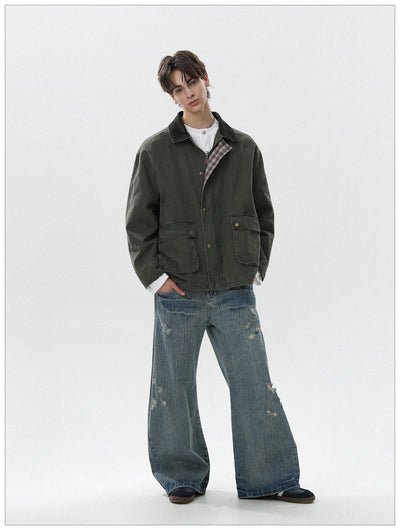 Plaid Lining Snap Buttoned Jacket Korean Street Fashion Jacket By Mr Nearly Shop Online at OH Vault