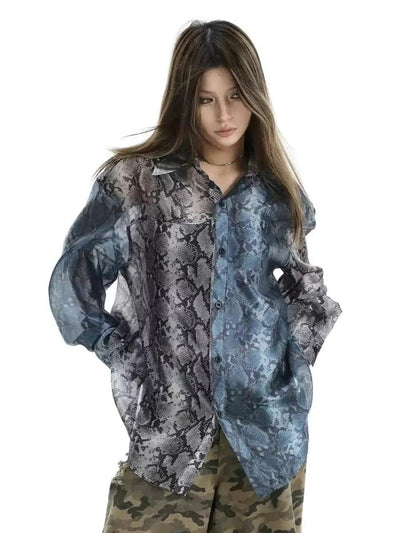 Translucent Snake Pattern Shirt Korean Street Fashion Shirt By INS Korea Shop Online at OH Vault