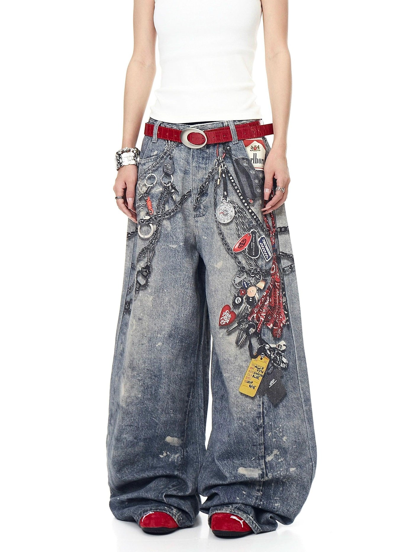 Graphic Print Wide Jeans Korean Street Fashion Jeans By Blacklists Shop Online at OH Vault