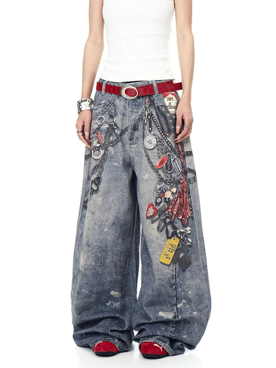 Graphic Print Wide Jeans Korean Street Fashion Jeans By Blacklists Shop Online at OH Vault