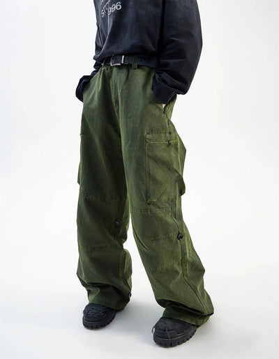 Big Pocket Buttons Baggy Fit Cargo Pants Korean Street Fashion Pants By Ash Dark Shop Online at OH Vault