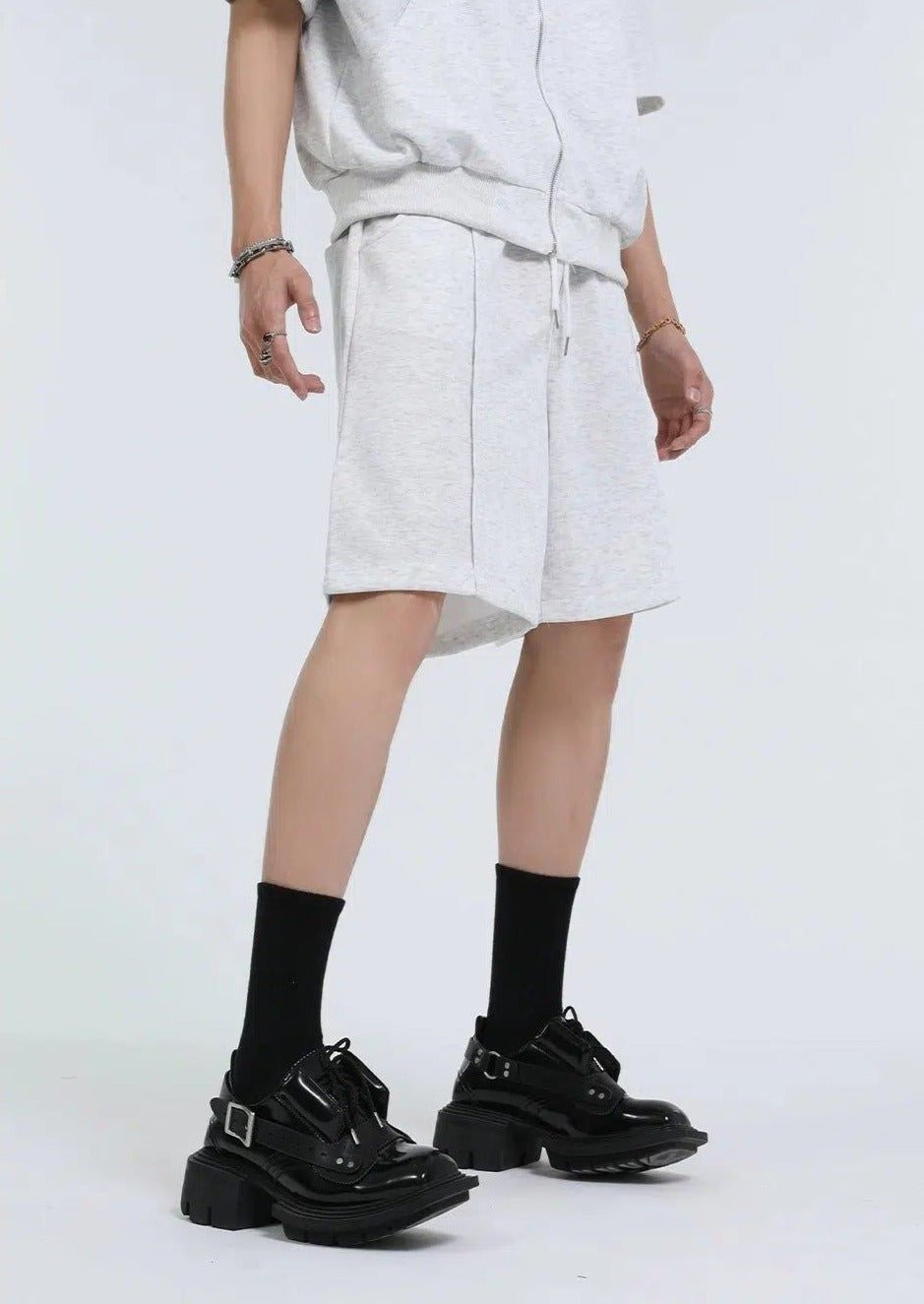 Chest Belt Zippered Shirt & Shorts Set Korean Street Fashion Clothing Set By Turn Tide Shop Online at OH Vault