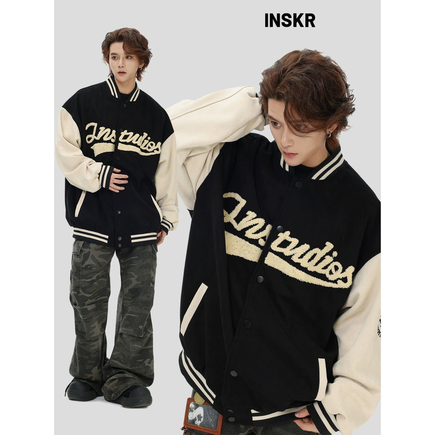 Flock Embroidered Logo Varsity Jacket Korean Street Fashion Jacket By INS Korea Shop Online at OH Vault