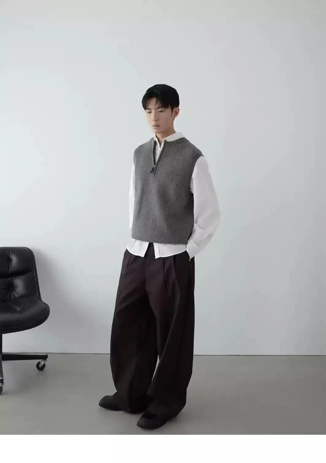 Half-Zipped Vest Layered L/S Shirt Korean Street Fashion Shirt By In Knots Shop Online at OH Vault