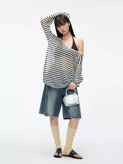 B&W Striped Long Sleeve T-Shirt Korean Street Fashion T-Shirt By Jump Next Shop Online at OH Vault