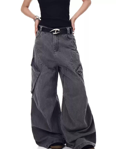Wide Tilt Pockets Washed Jeans Korean Street Fashion Jeans By Blacklists Shop Online at OH Vault