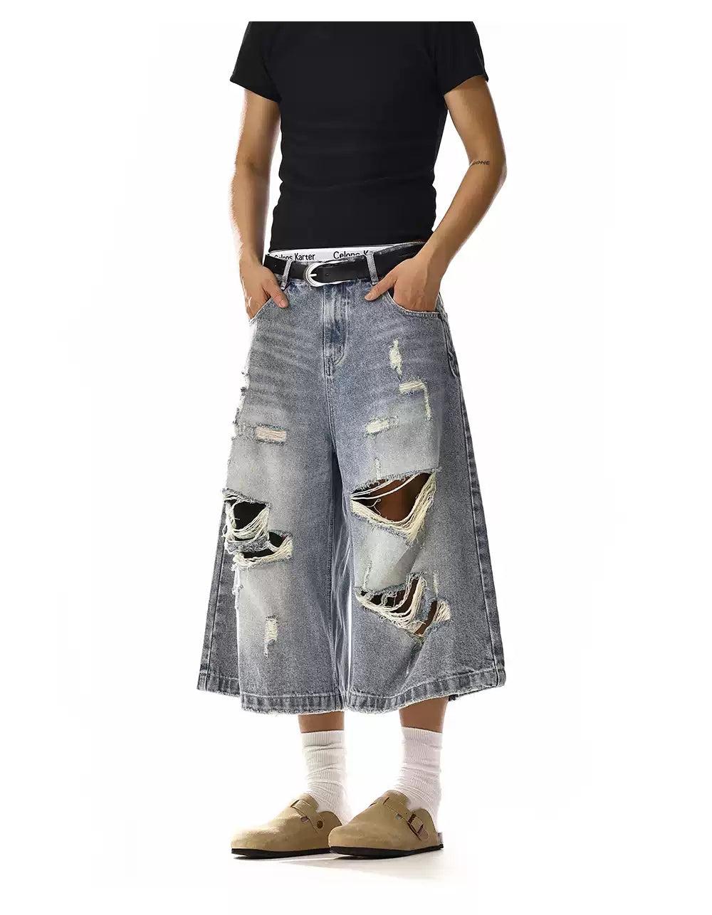 Distressed Spots Denim Shorts Korean Street Fashion Shorts By MEBXX Shop Online at OH Vault