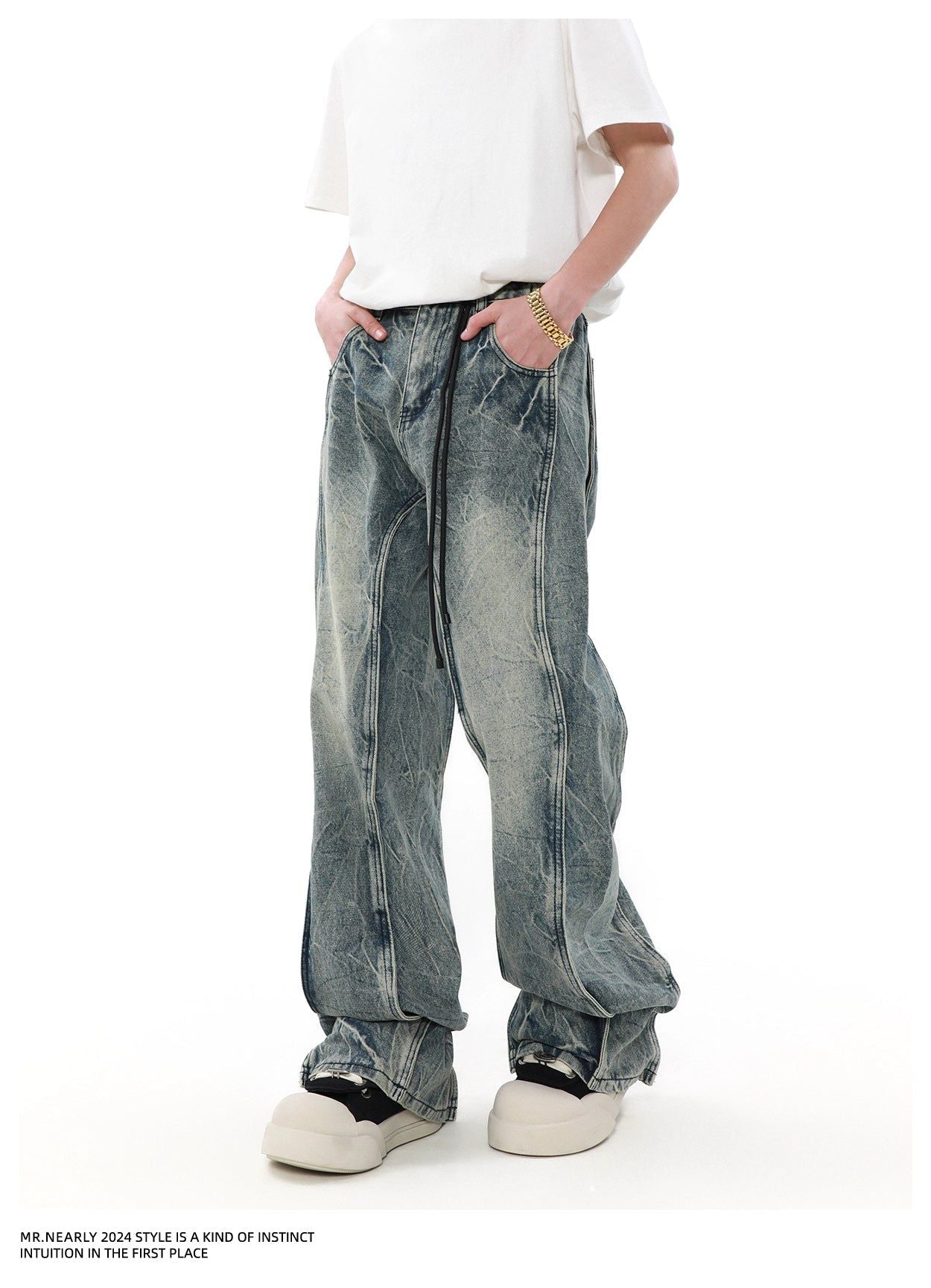 Irregular Wash Stitched Jeans Korean Street Fashion Jeans By Mr Nearly Shop Online at OH Vault
