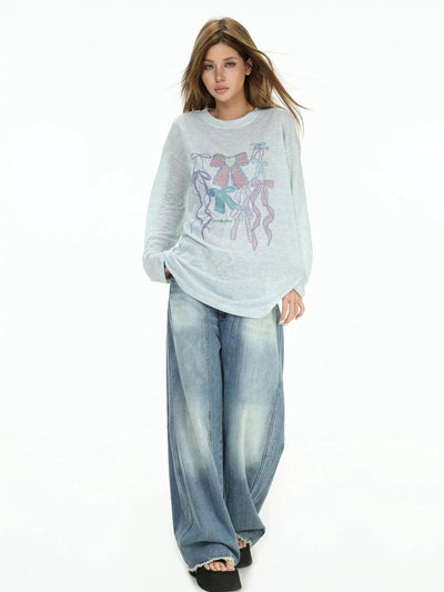 Colored Bow Graphic Textured T-Shirt Korean Street Fashion T-Shirt By INS Korea Shop Online at OH Vault