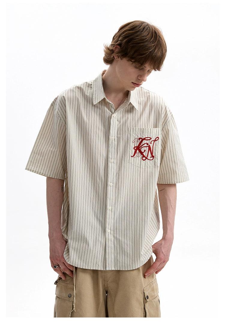 Embroidered Pocket Striped Shirt Korean Street Fashion Shirt By A PUEE Shop Online at OH Vault