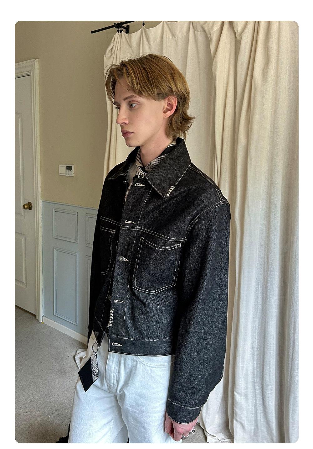 Outline Detail Boxy Denim Jacket Korean Street Fashion Jacket By Made Extreme Shop Online at OH Vault