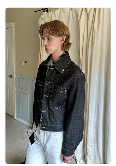 Outline Detail Boxy Denim Jacket Korean Street Fashion Jacket By Made Extreme Shop Online at OH Vault