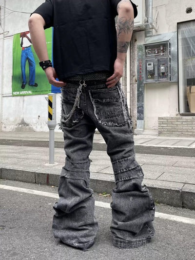 Raw Edge Stitched Bootcut Jeans Korean Street Fashion Jeans By Dark Fog Shop Online at OH Vault