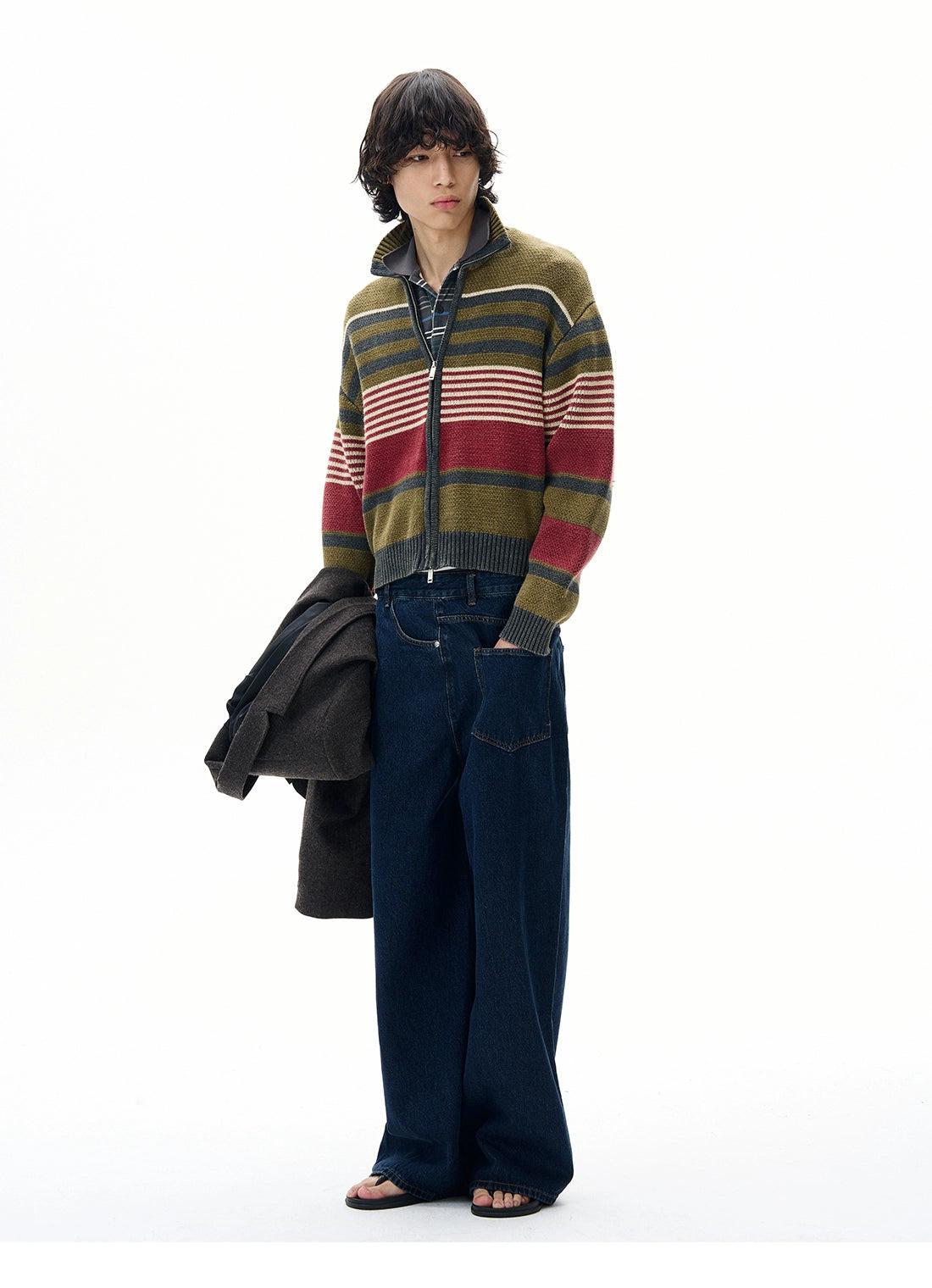 Stand Collar Striped Knit Jacket Korean Street Fashion Jacket By 77Flight Shop Online at OH Vault