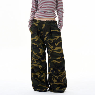 Drawcord Pleated Camo Pants Korean Street Fashion Pants By 77Flight Shop Online at OH Vault