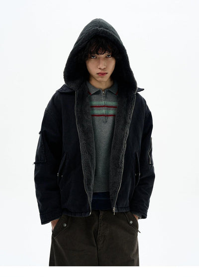Fuzzy Multi-Pocket Zip-Up Hoodie Korean Street Fashion Hoodie By 77Flight Shop Online at OH Vault