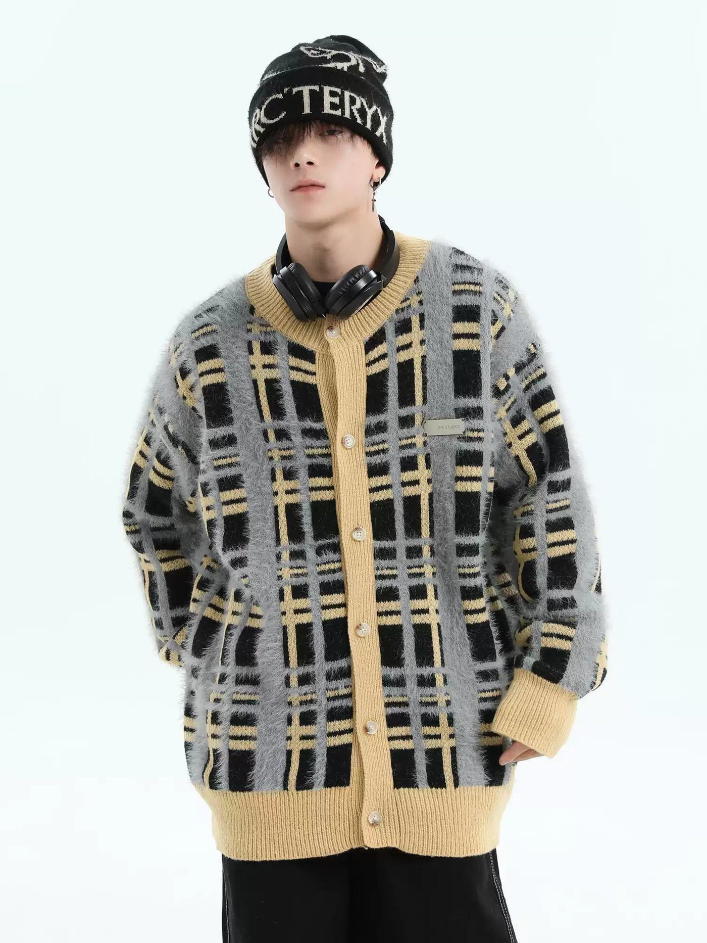 Plaid Contrast Buttoned Cardigan Korean Street Fashion Cardigan By INS Korea Shop Online at OH Vault