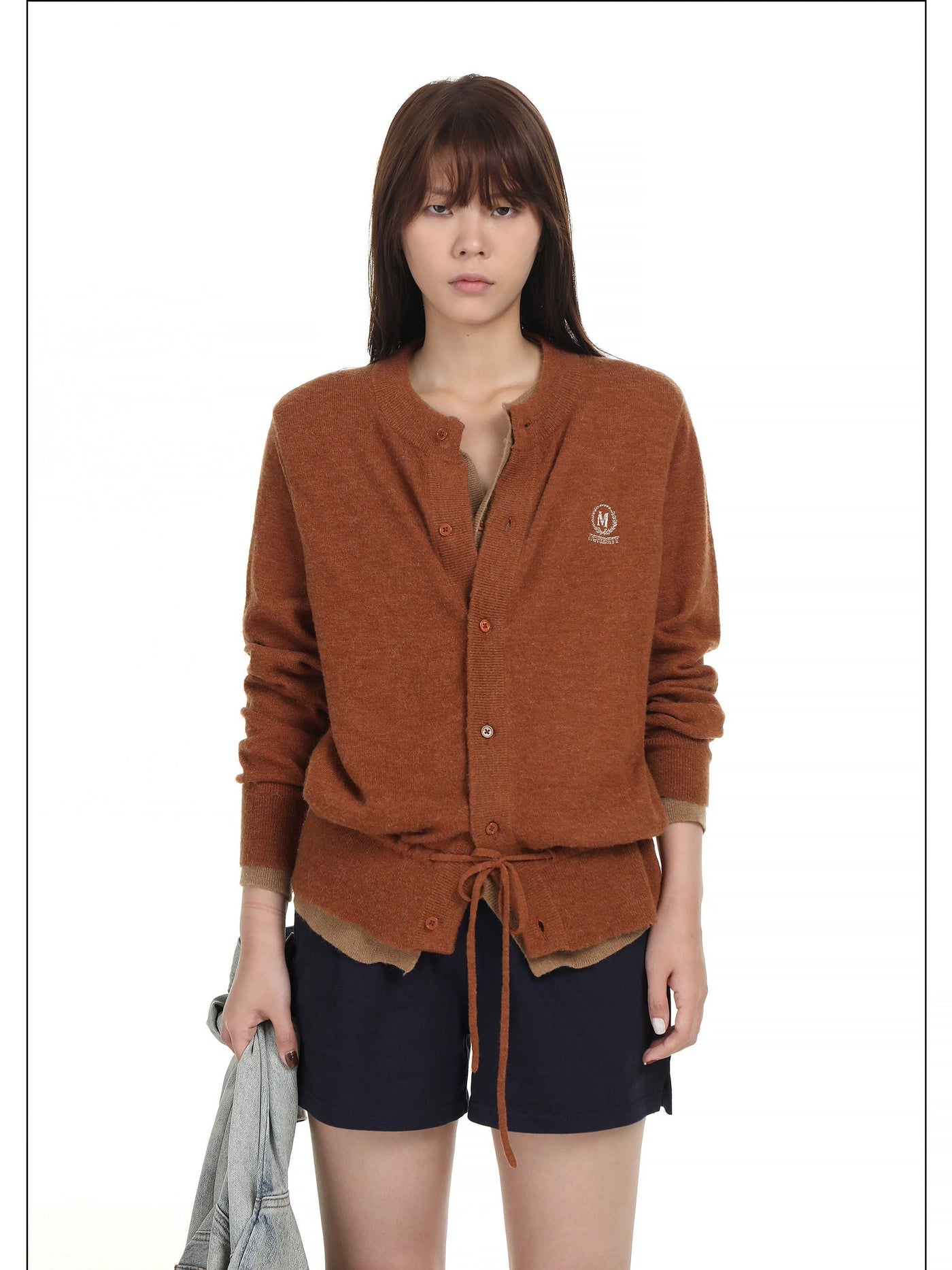 Layered Adjustable Waist Cord Knit Cardigan