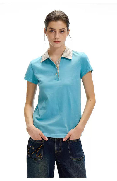 Plaid Collar Slim Fit Polo Korean Street Fashion Polo By Country Moment Shop Online at OH Vault
