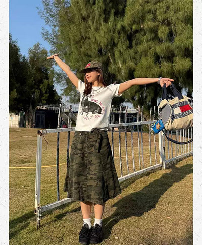 Washed Camouflage Skirt Korean Street Fashion Skirt By Made Extreme Shop Online at OH Vault