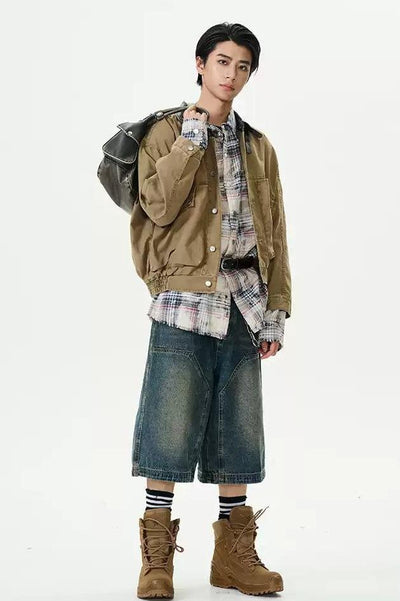 Multi-Pocket Washed Denim Jacket Korean Street Fashion Jacket By 77Flight Shop Online at OH Vault