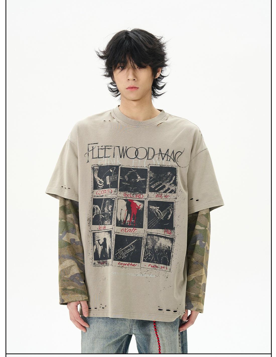 Layered Camo Sleeve Print T-Shirt Korean Street Fashion T-Shirt By 77Flight Shop Online at OH Vault