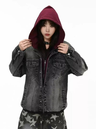 Hood Layered Washed Denim Jacket Korean Street Fashion Jacket By INS Korea Shop Online at OH Vault