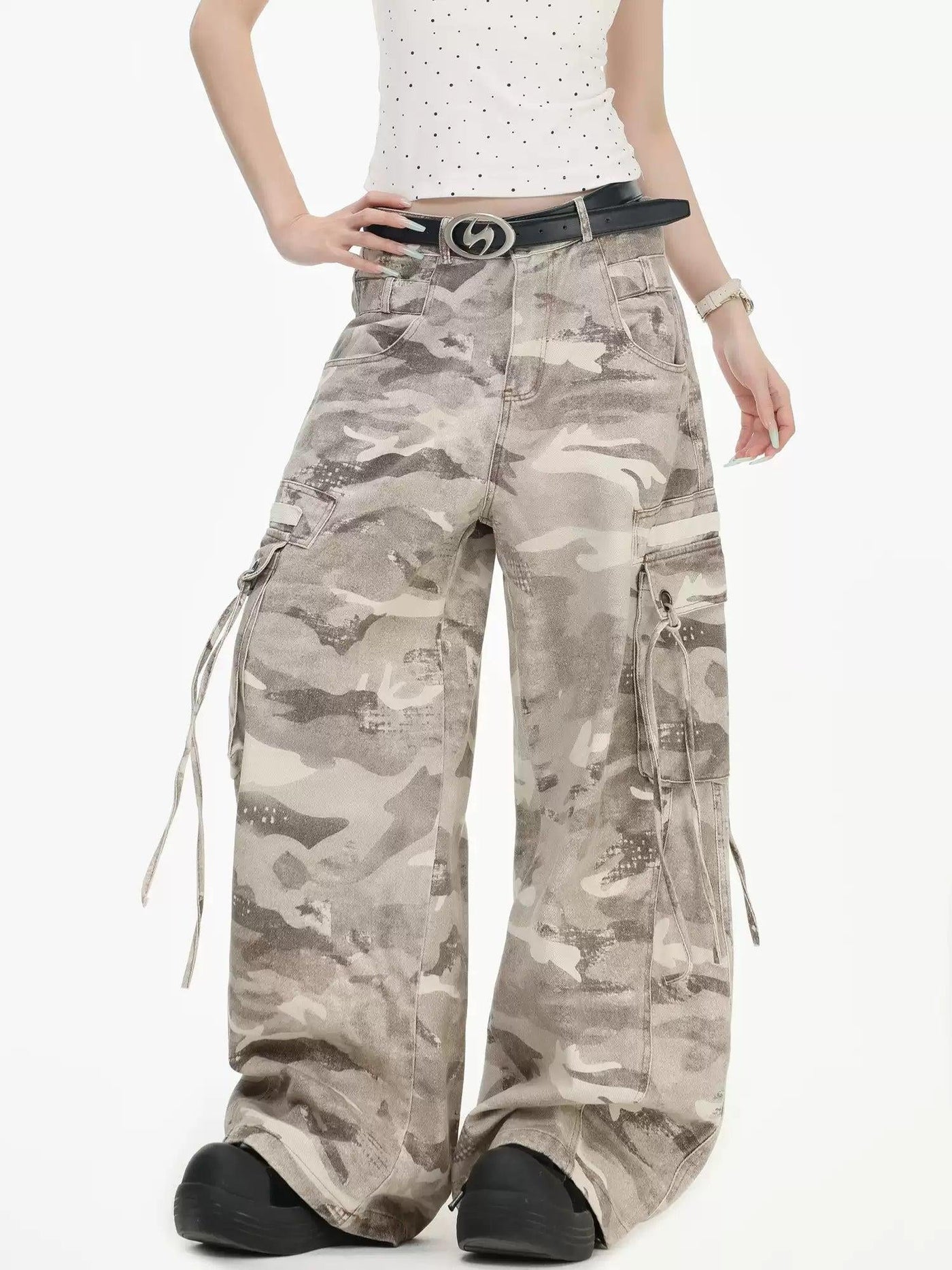 Camouflage Wide Leg Cargo Jeans Korean Street Fashion Jeans By INS Korea Shop Online at OH Vault