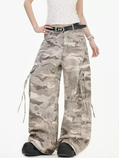 Camouflage Wide Leg Cargo Jeans Korean Street Fashion Jeans By INS Korea Shop Online at OH Vault