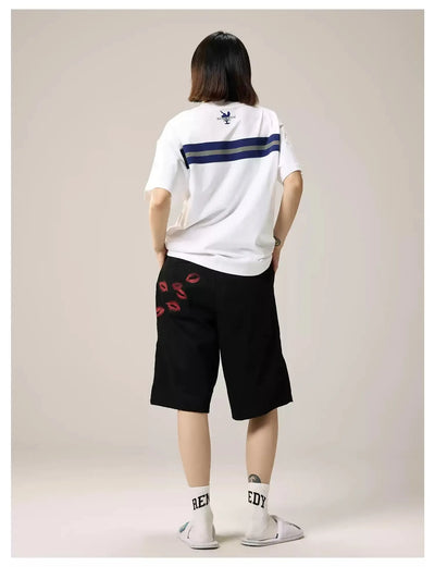 Embroidered Contrast T-Shirt Korean Street Fashion T-Shirt By Remedy Shop Online at OH Vault