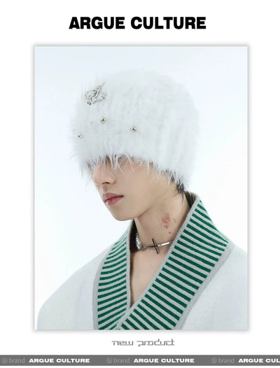 Furry Pearl & Metal Logo Hat Korean Street Fashion Hat By Argue Culture Shop Online at OH Vault