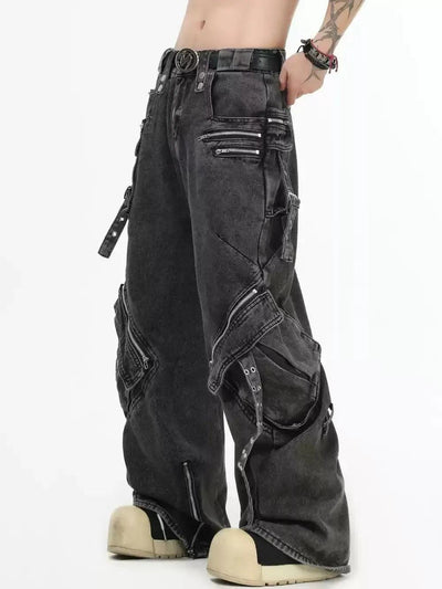 Multiple Detail Washed Jeans Korean Street Fashion Jeans By INS Korea Shop Online at OH Vault