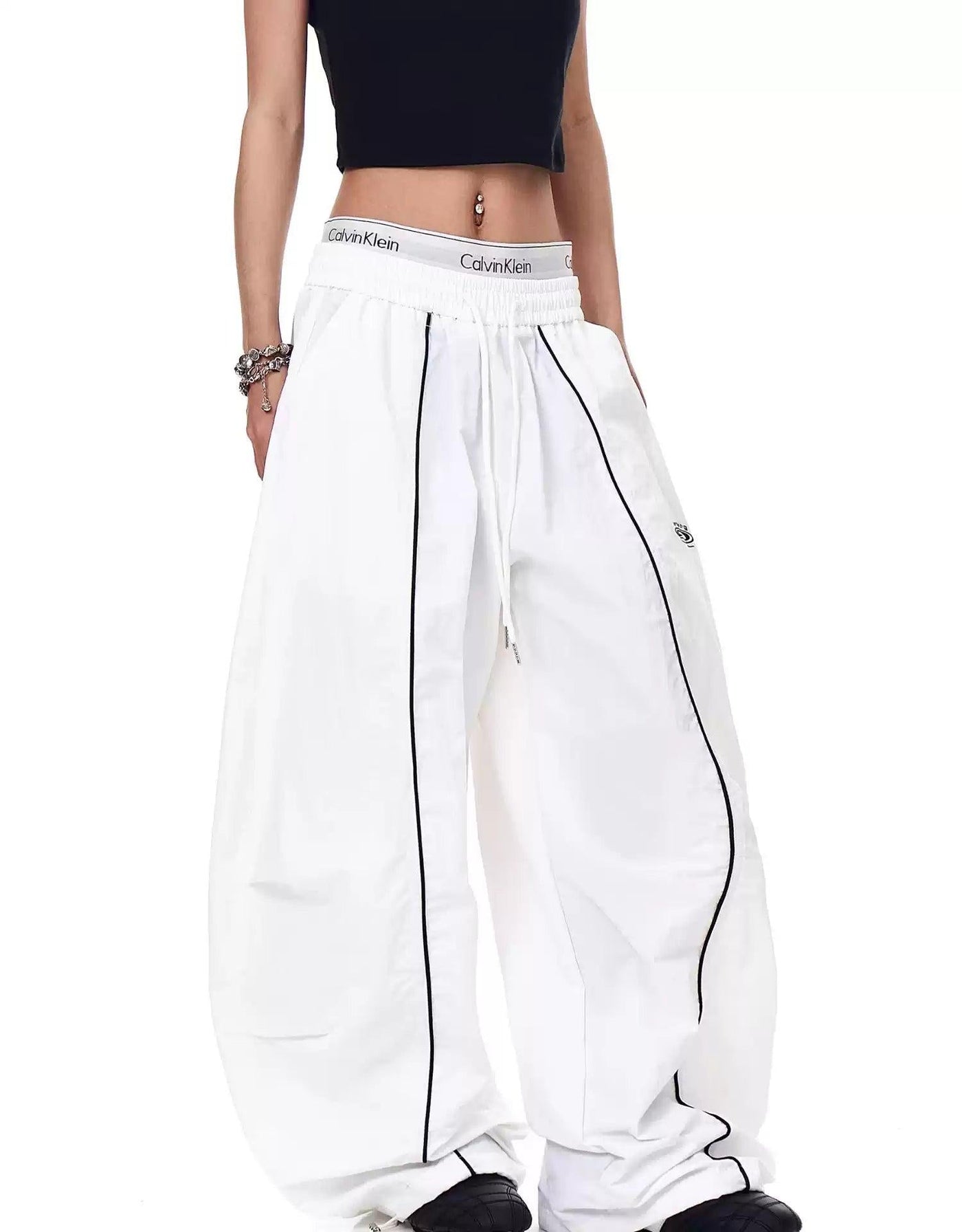 Gartered Contrast Line Track Pants Korean Street Fashion Pants By Blacklists Shop Online at OH Vault