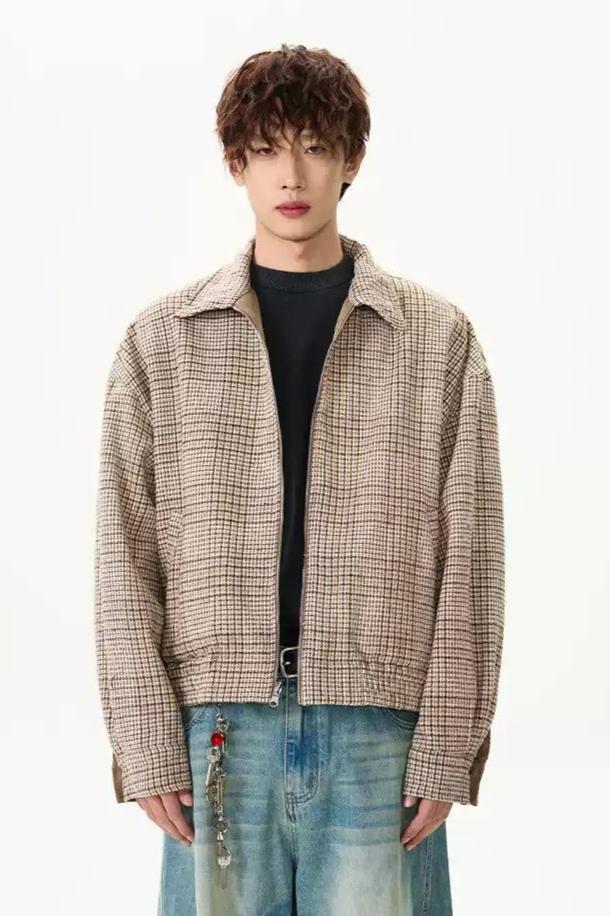 Reversible Plaid Zipped Bomber Jacket Korean Street Fashion Jacket By A PUEE Shop Online at OH Vault