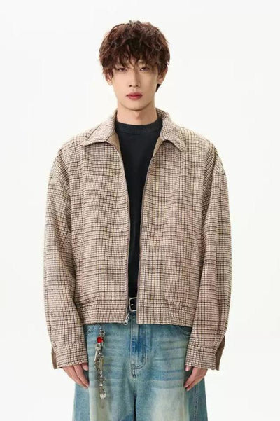 Reversible Plaid Zipped Bomber Jacket Korean Street Fashion Jacket By A PUEE Shop Online at OH Vault