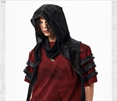 Splice PU Leather Bar Sleeves T-Shirt Korean Street Fashion T-Shirt By Slim Black Shop Online at OH Vault