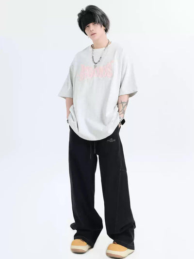 Contrast Logo Comfty T-Shirt Korean Street Fashion T-Shirt By INS Korea Shop Online at OH Vault