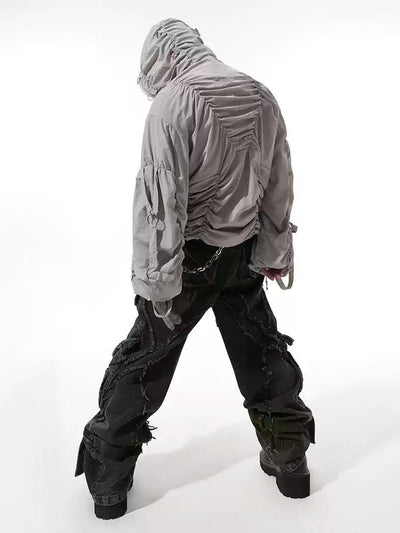 Pleated Hooded Windbreaker Jacket Korean Street Fashion Jacket By Slim Black Shop Online at OH Vault