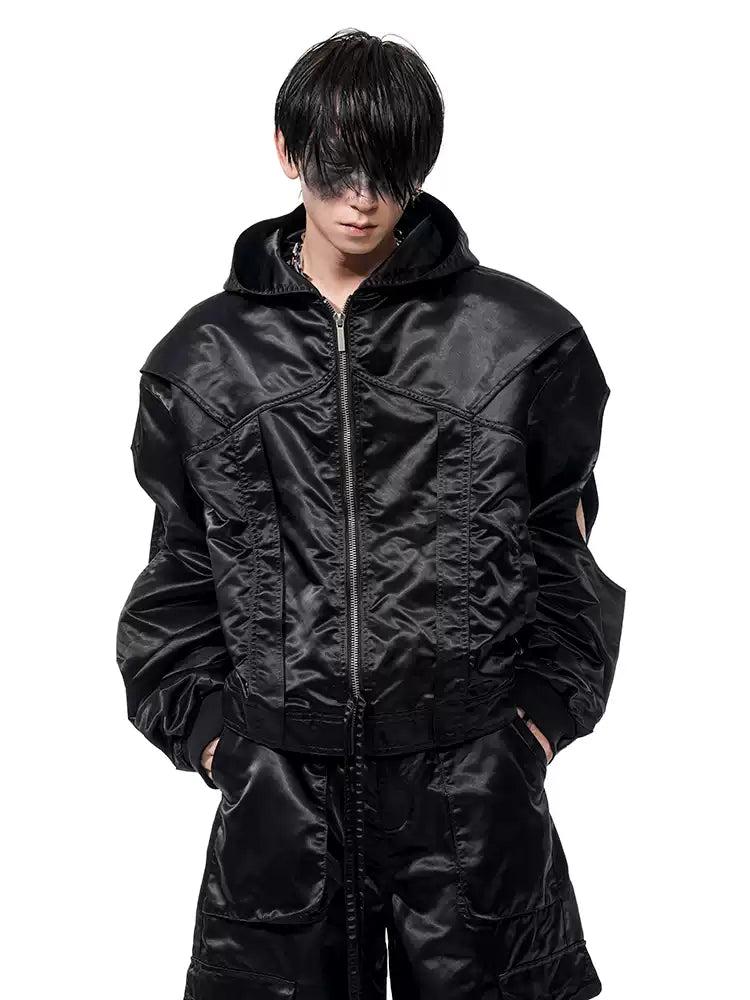 Structured Cut-Out Hooded Jacket & Pleated Pants Set Korean Street Fashion Clothing Set By Slim Black Shop Online at OH Vault