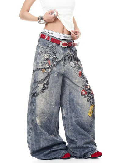 Graphic Print Wide Jeans Korean Street Fashion Jeans By Blacklists Shop Online at OH Vault