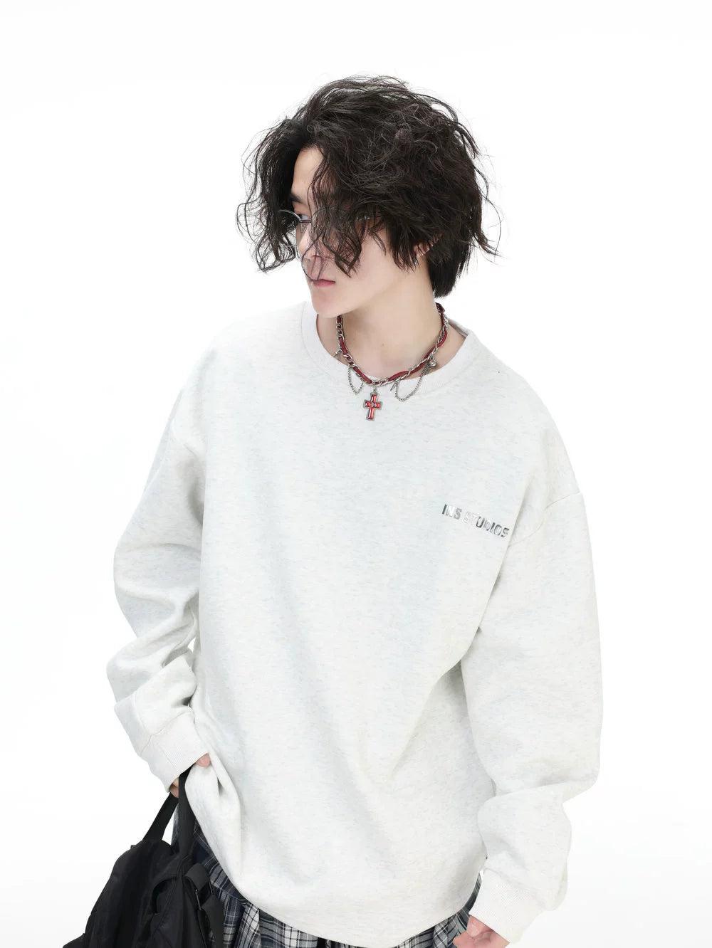 Basic Metallic Logo Crewneck Korean Street Fashion Crewneck By INS Korea Shop Online at OH Vault