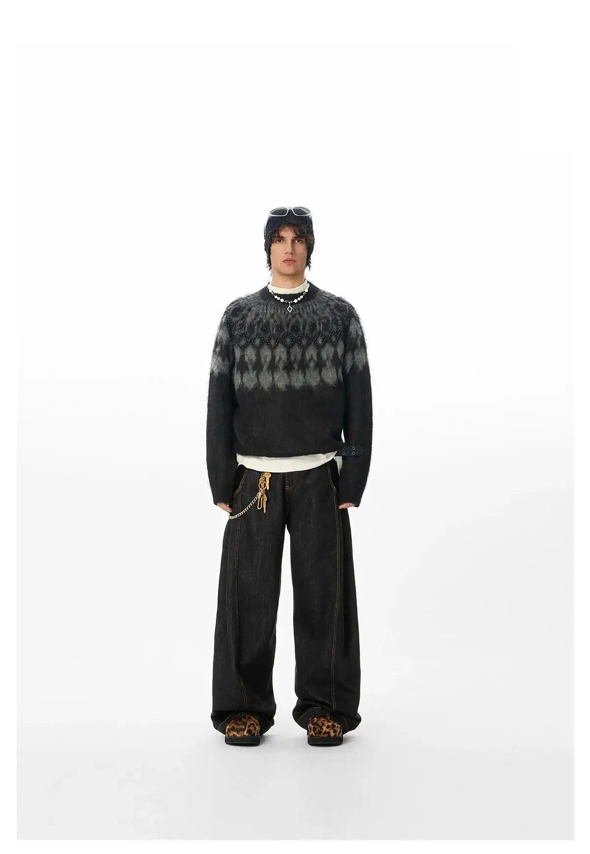 Beaded Pattern Knit Sweater Korean Street Fashion Sweater By JHYQ Shop Online at OH Vault