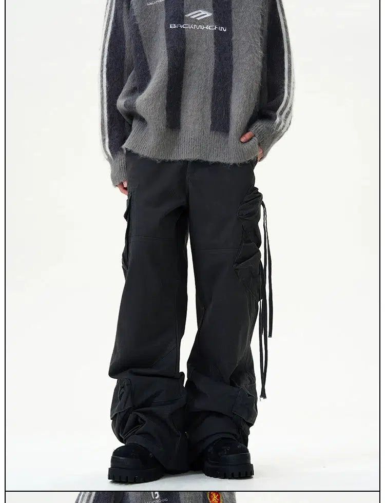 Side Drawstring Pleats Cargo Pants Korean Street Fashion Pants By 77Flight Shop Online at OH Vault