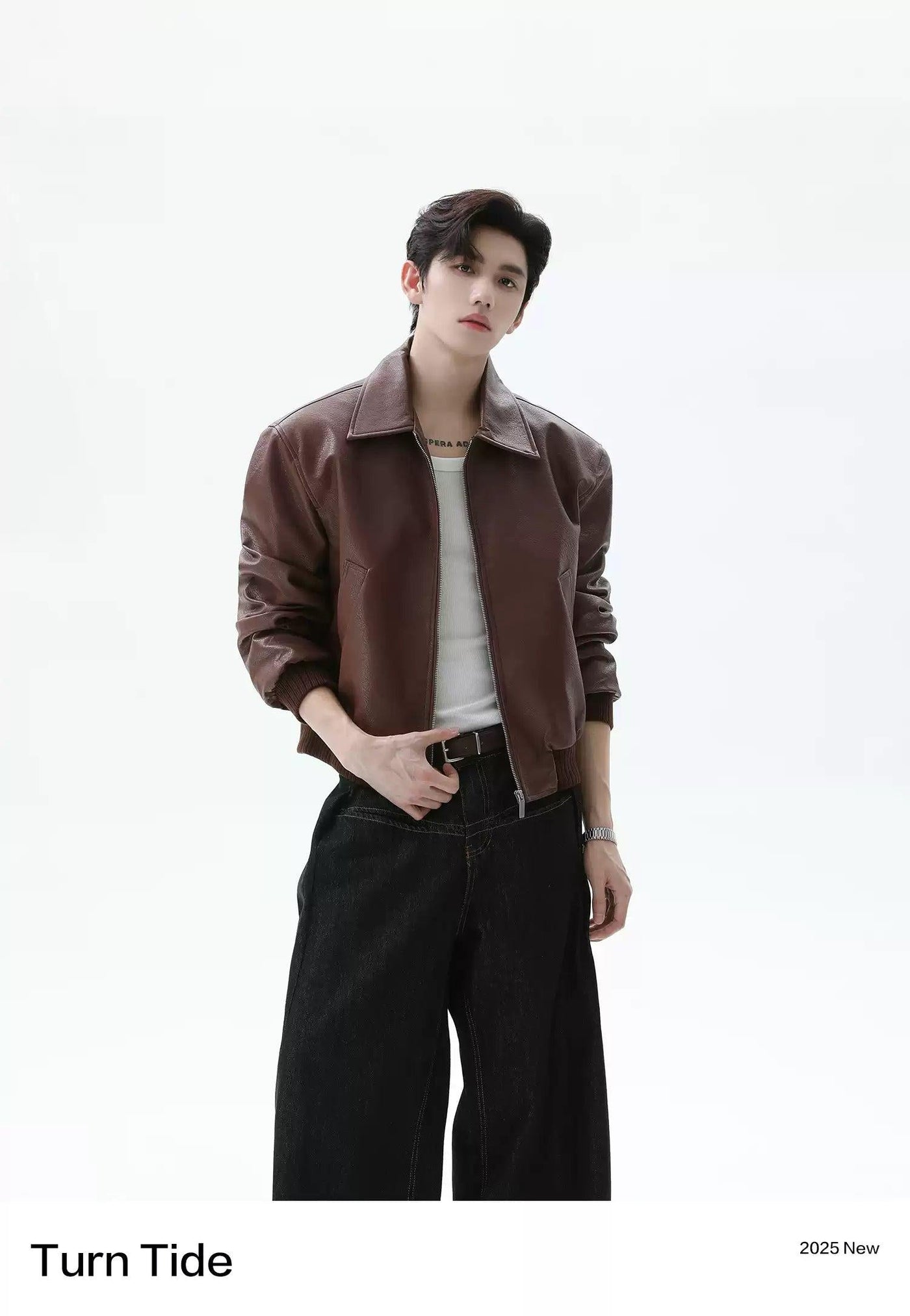 Side Pockets PU Leather Jacket Korean Street Fashion Jacket By Turn Tide Shop Online at OH Vault