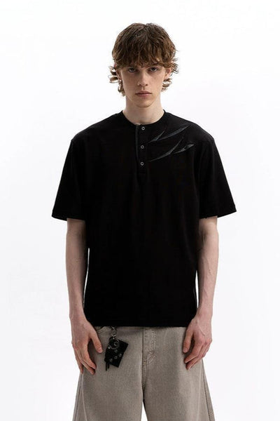 Structure Pleated Henley Collar T-Shirt Korean Street Fashion T-Shirt By A PUEE Shop Online at OH Vault